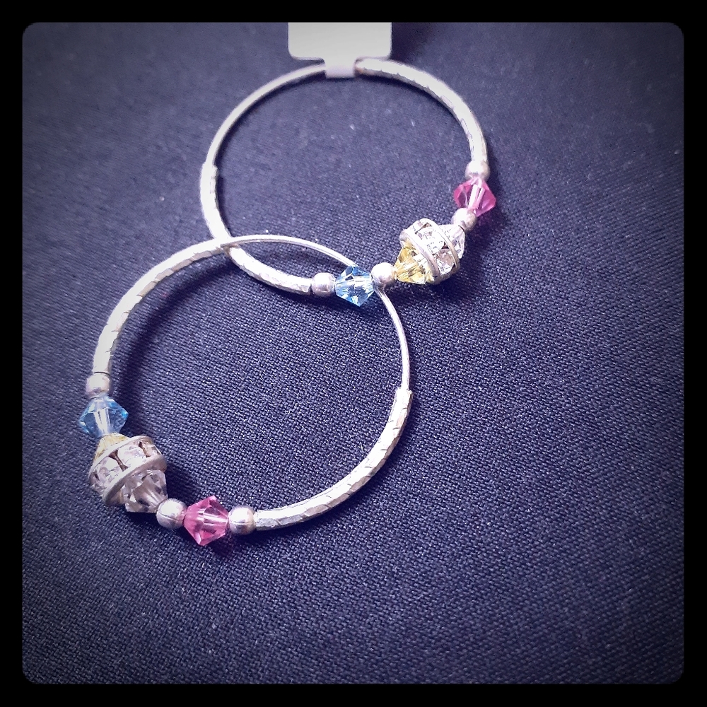 Sterling Silver Earrings w/colorful stones (Hoops)